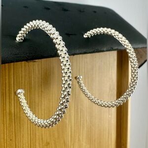 LAGOS Sterling Silver Pebble Signature Large Caviar Hoop 14K Gold Post Earrings